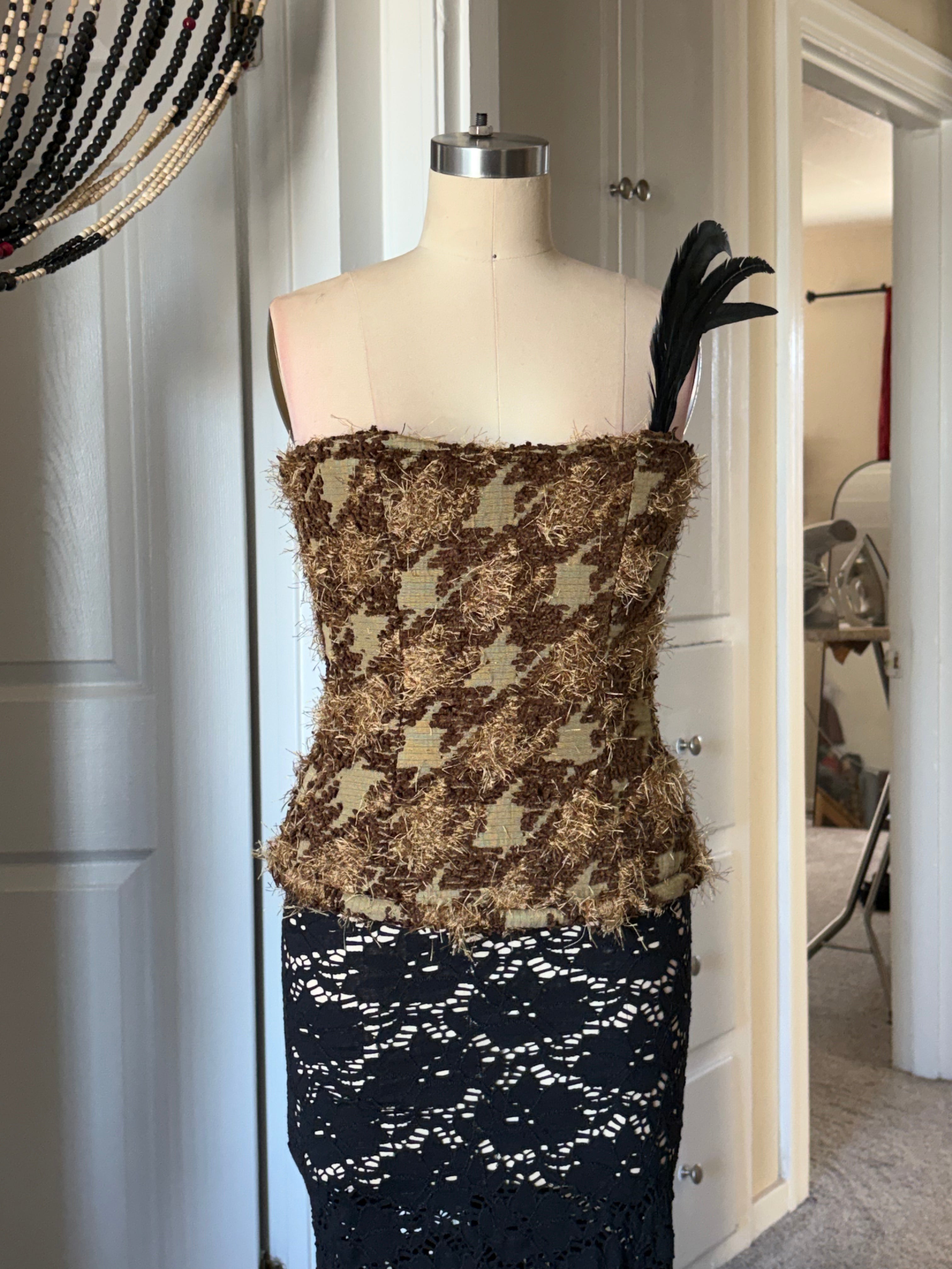 Houndstooth feather corset
