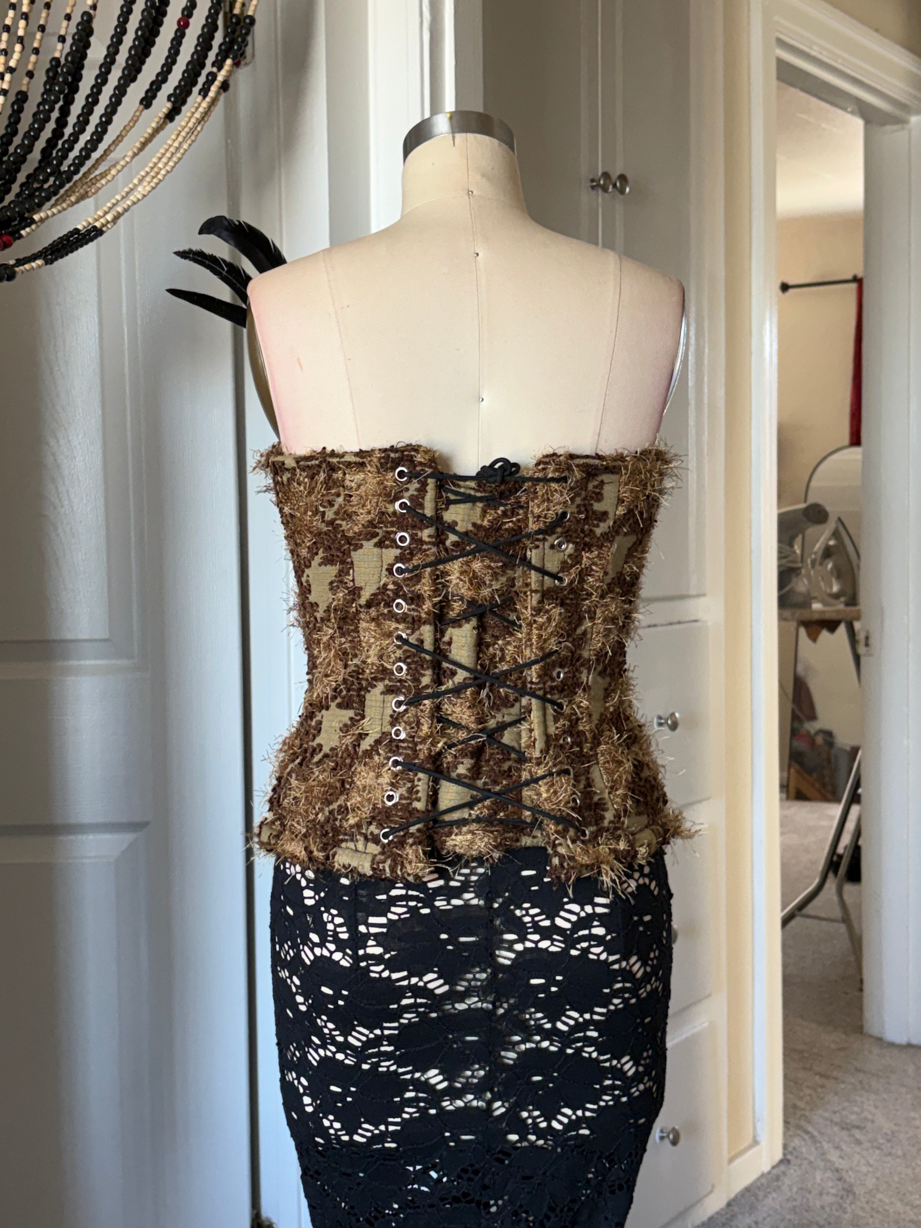 Houndstooth feather corset