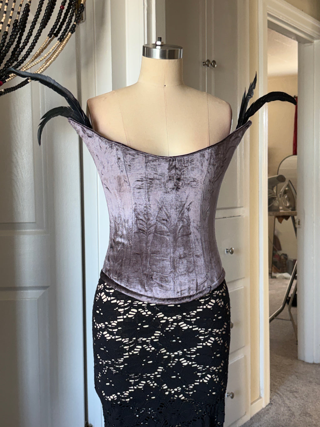 Purple velvet feather corset