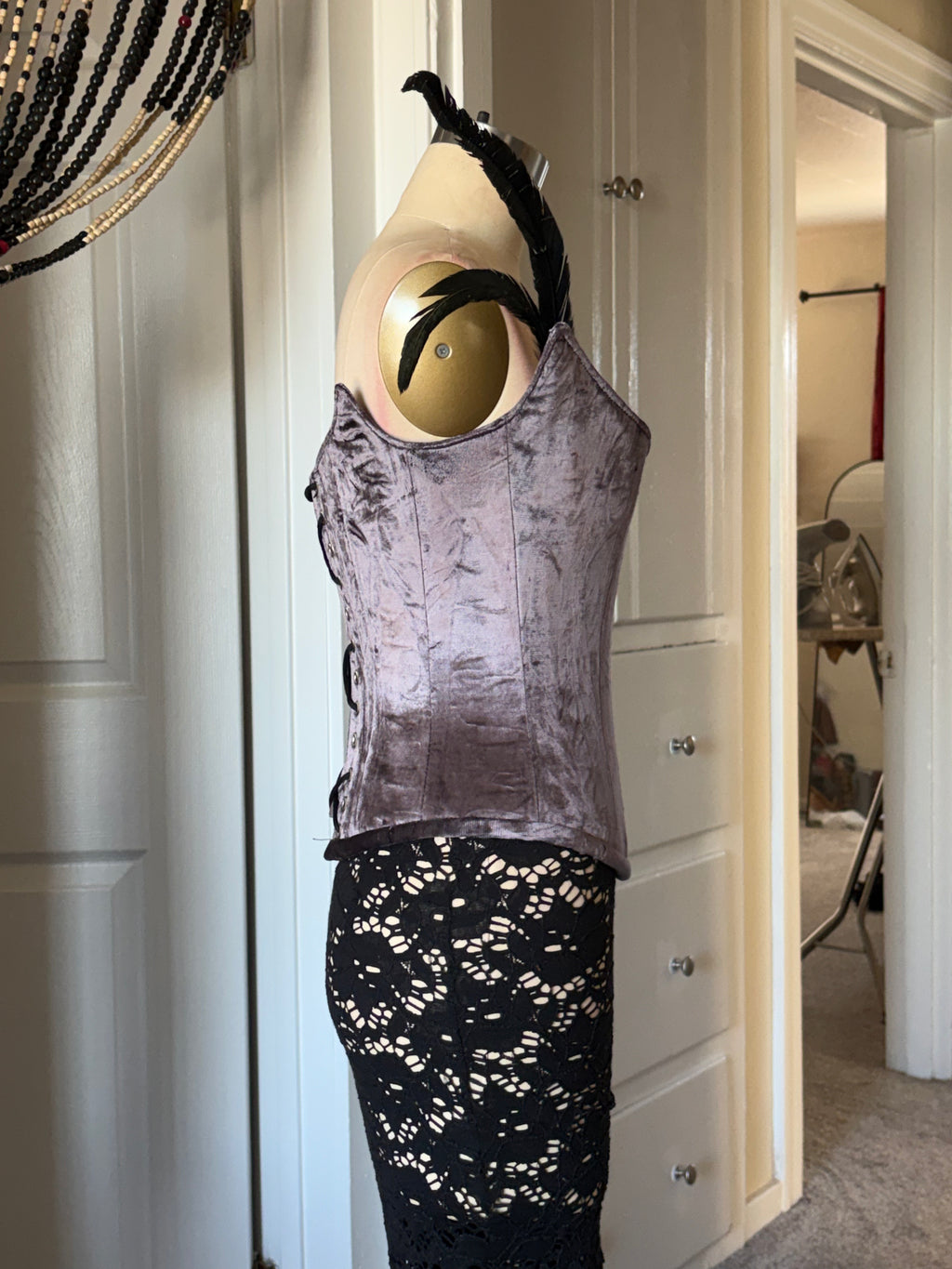 Purple velvet feather corset