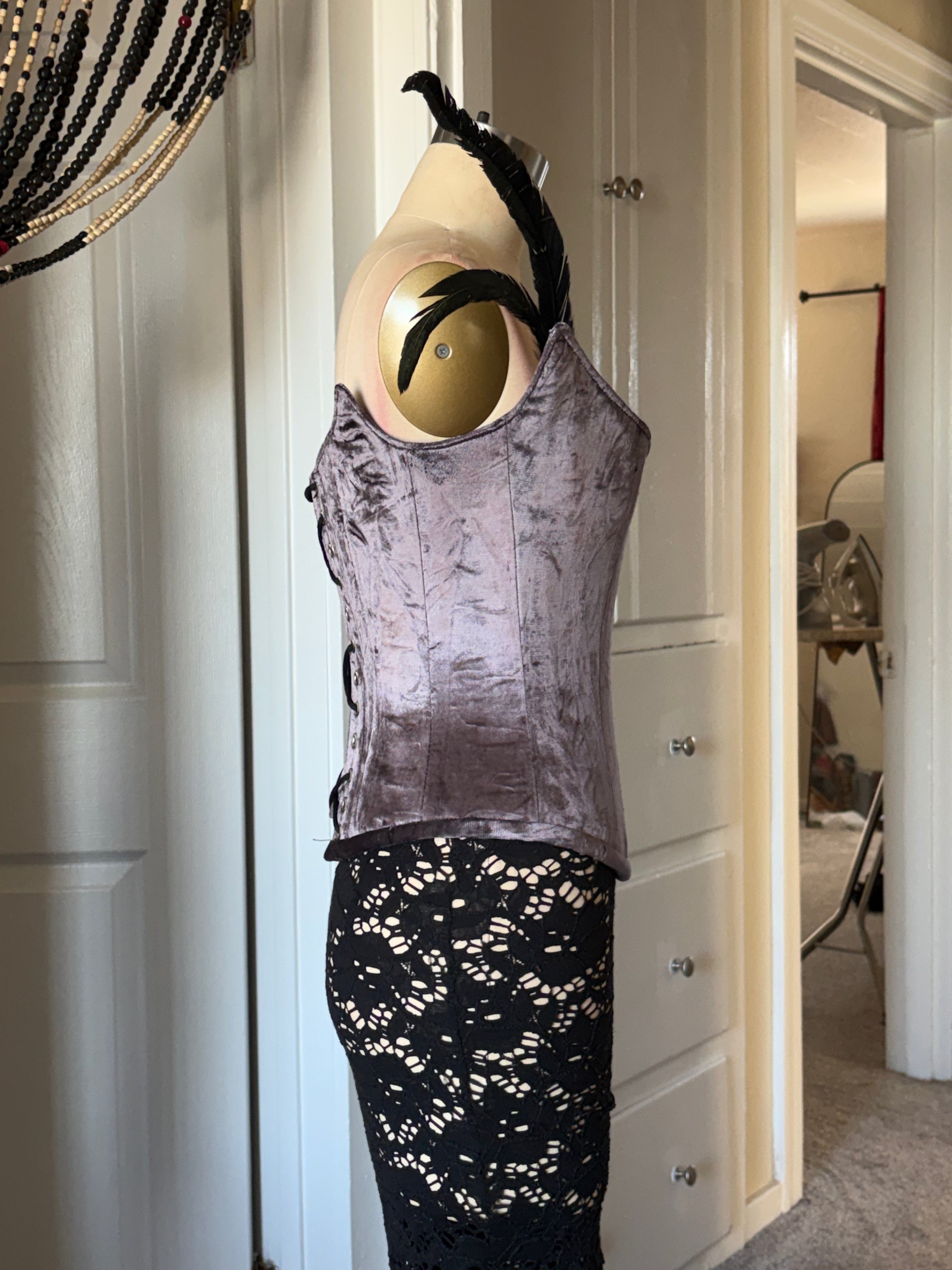 Purple velvet feather corset