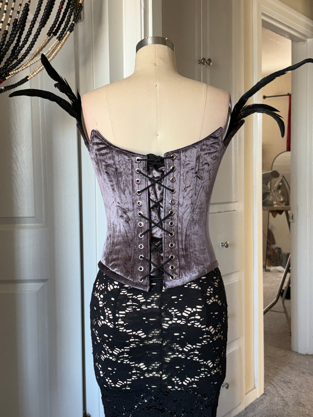 Purple velvet feather corset