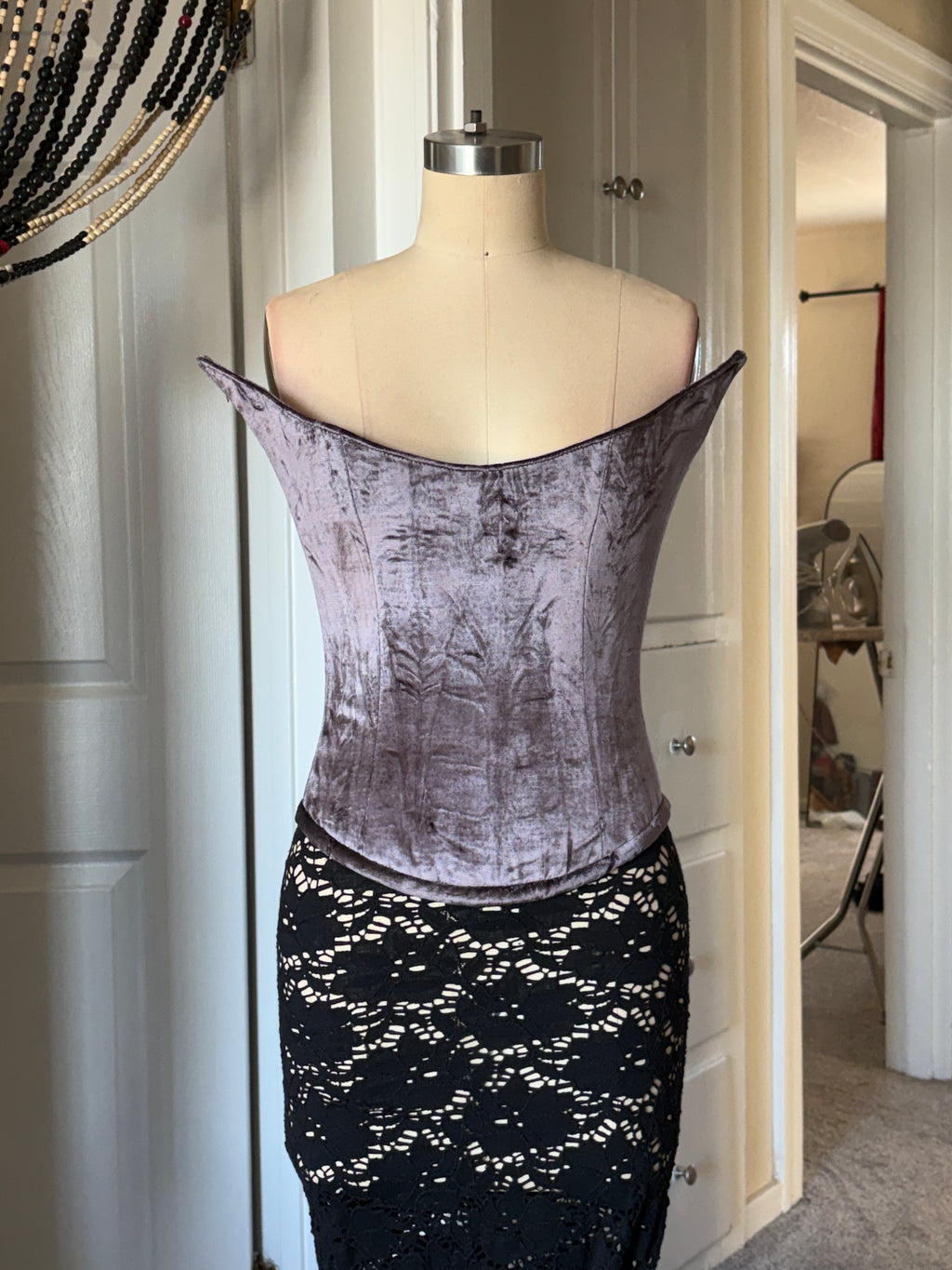 Purple velvet feather corset