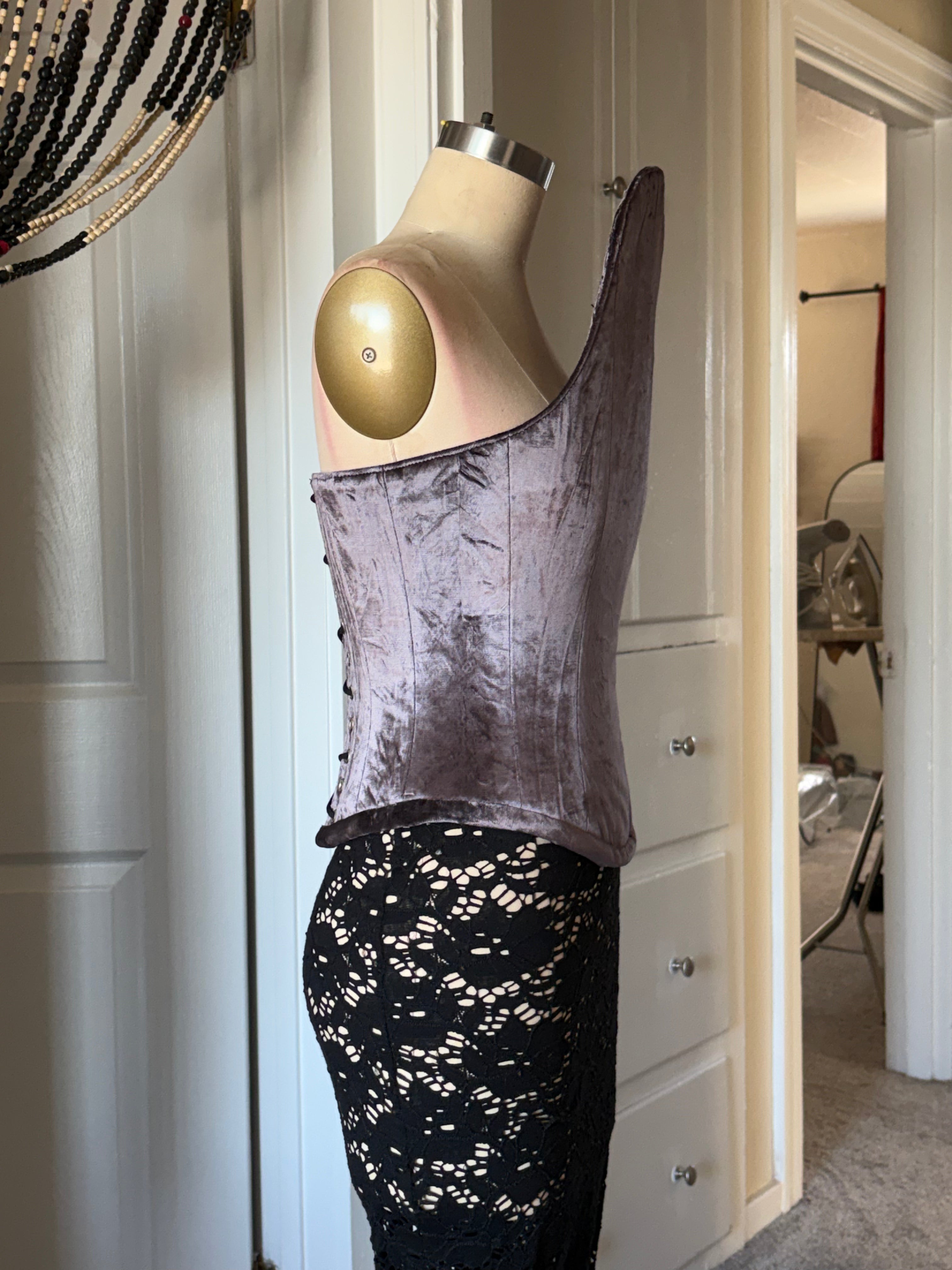 Purple velvet curved corset