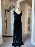 Black velvet cowl dress