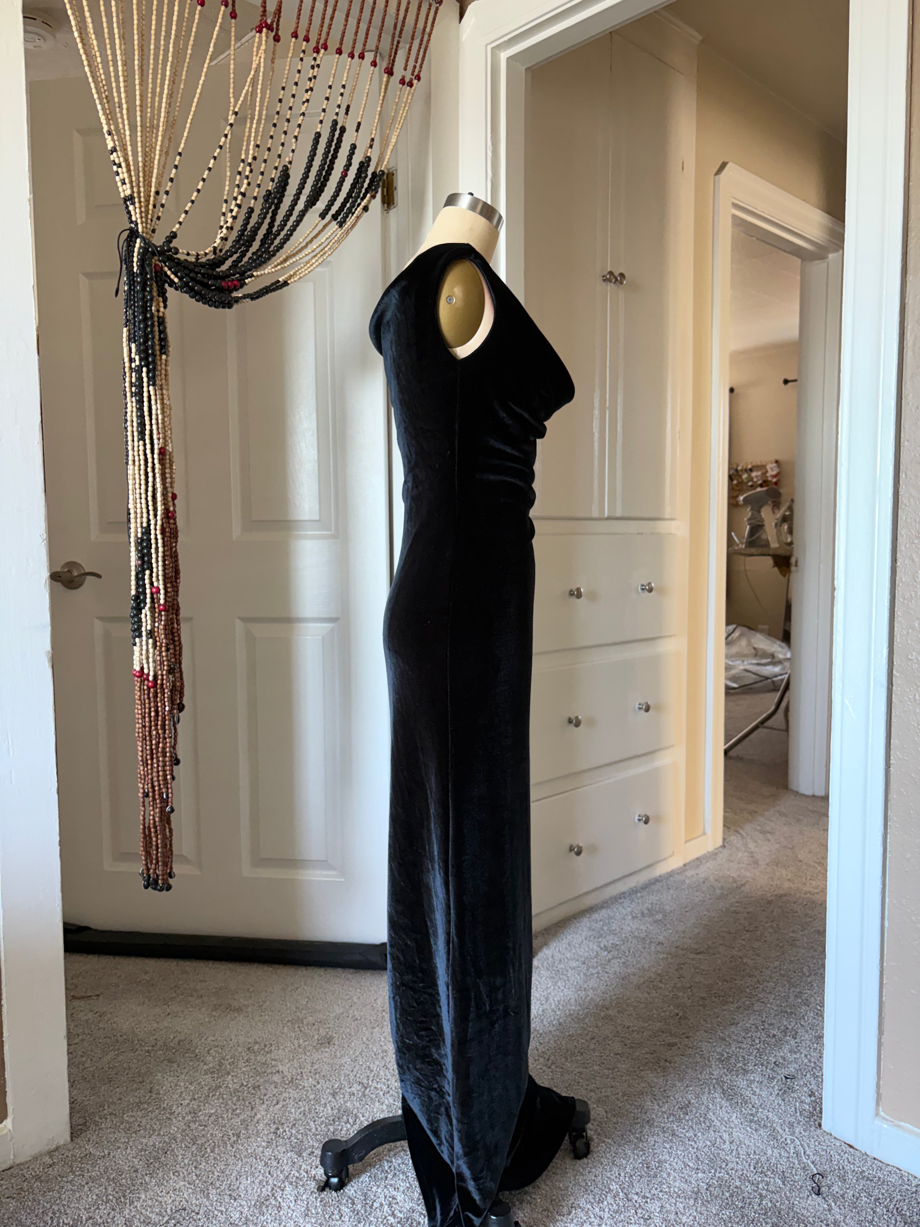 Black velvet cowl dress