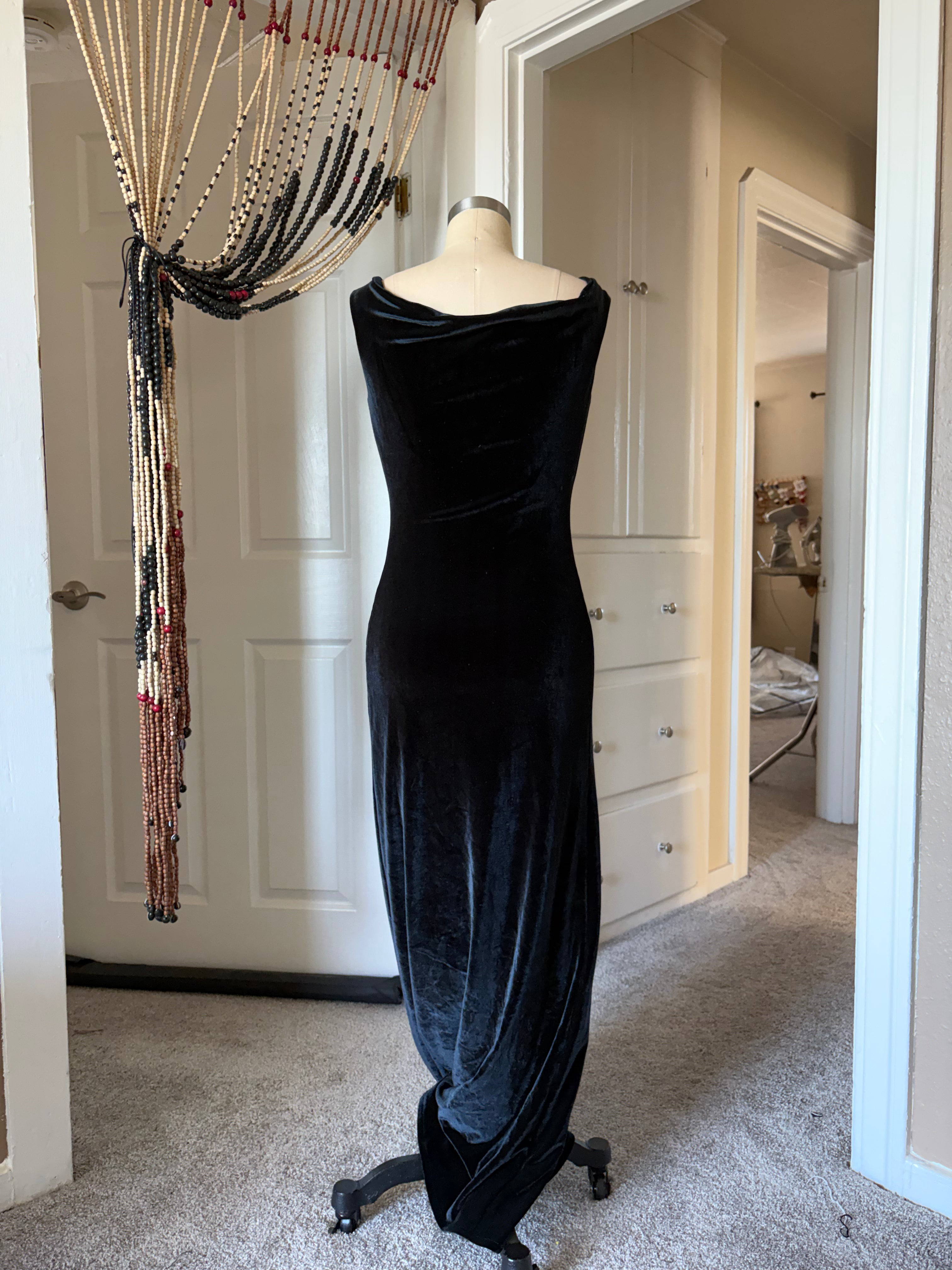 Black velvet cowl dress